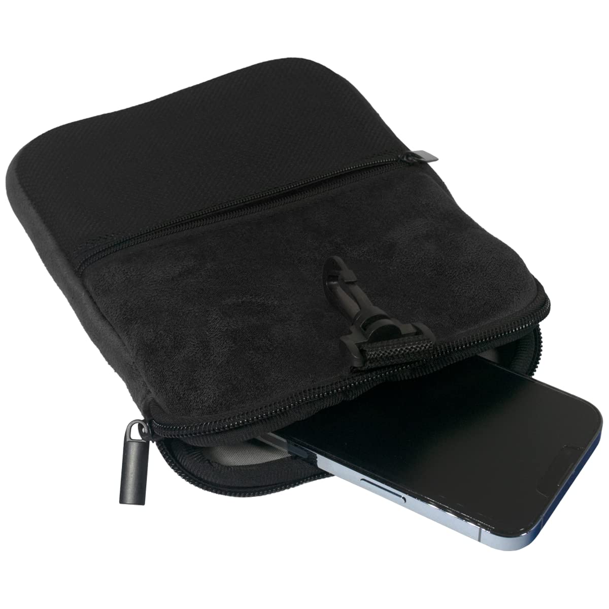 Premium Microfiber Suede Caddy Pouch for Valuables, Black