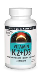 source naturals vitamin k2 + d3 bone & heart health complex - 400 iu vitamin d3 & 100 mcg vitamin k2 (mk-7) with calcium - 60 tablets