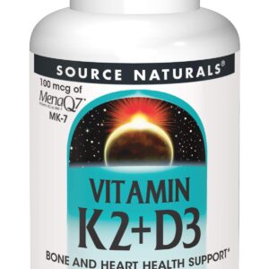 Source Naturals Vitamin K2 + D3 Bone & Heart Health Complex - 400 IU Vitamin D3 & 100 mcg Vitamin K2 (MK-7) with Calcium - 60 Tablets