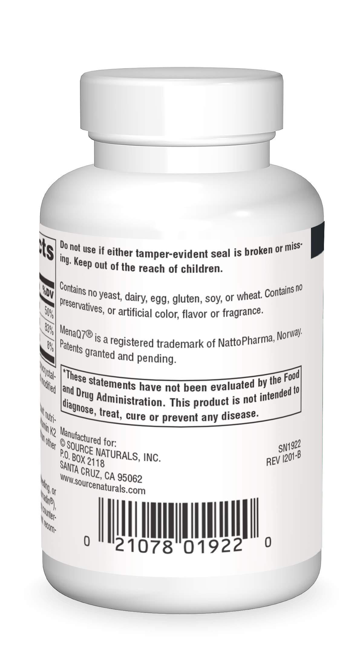 Source Naturals Vitamin K2 + D3 Bone & Heart Health Complex - 400 IU Vitamin D3 & 100 mcg Vitamin K2 (MK-7) with Calcium - 60 Tablets