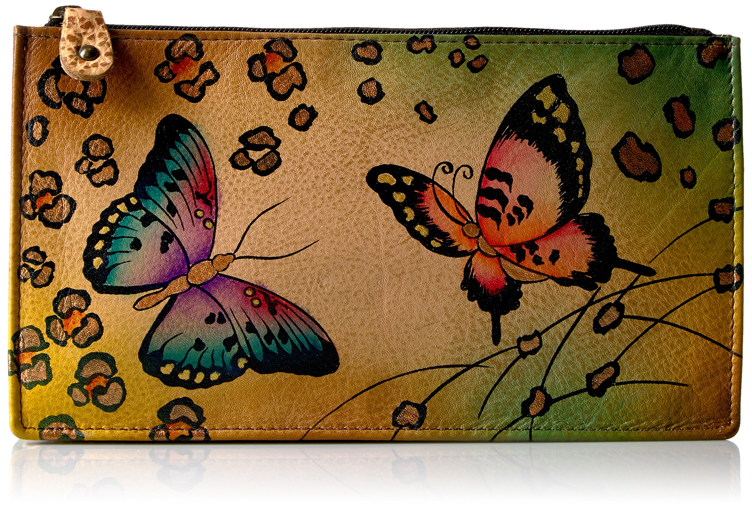 Anna by Anuschka Women's Hand Painted Genuine Leather Organizer Wallet - Animal Butterfly