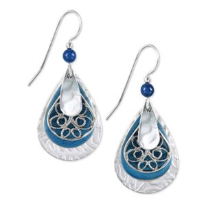 Silver Forest Blue & Silver Tone Teardrop Dangle Earrings