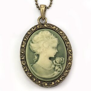 Soulbreezecollection Green Cameo Pendant Necklace Flower Charm Women Fashion Jewelry