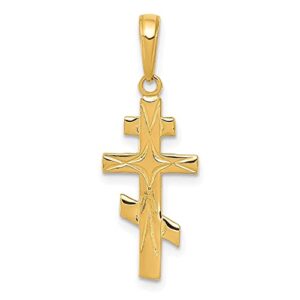 icecarats 14k yellow gold eastern orthodox holy cross necklace religious pendant jesus christ charm textured only