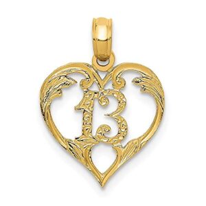 icecarats 14k yellow gold 13 inch heart necklace love pendant charm 20mm x 13.85mm only