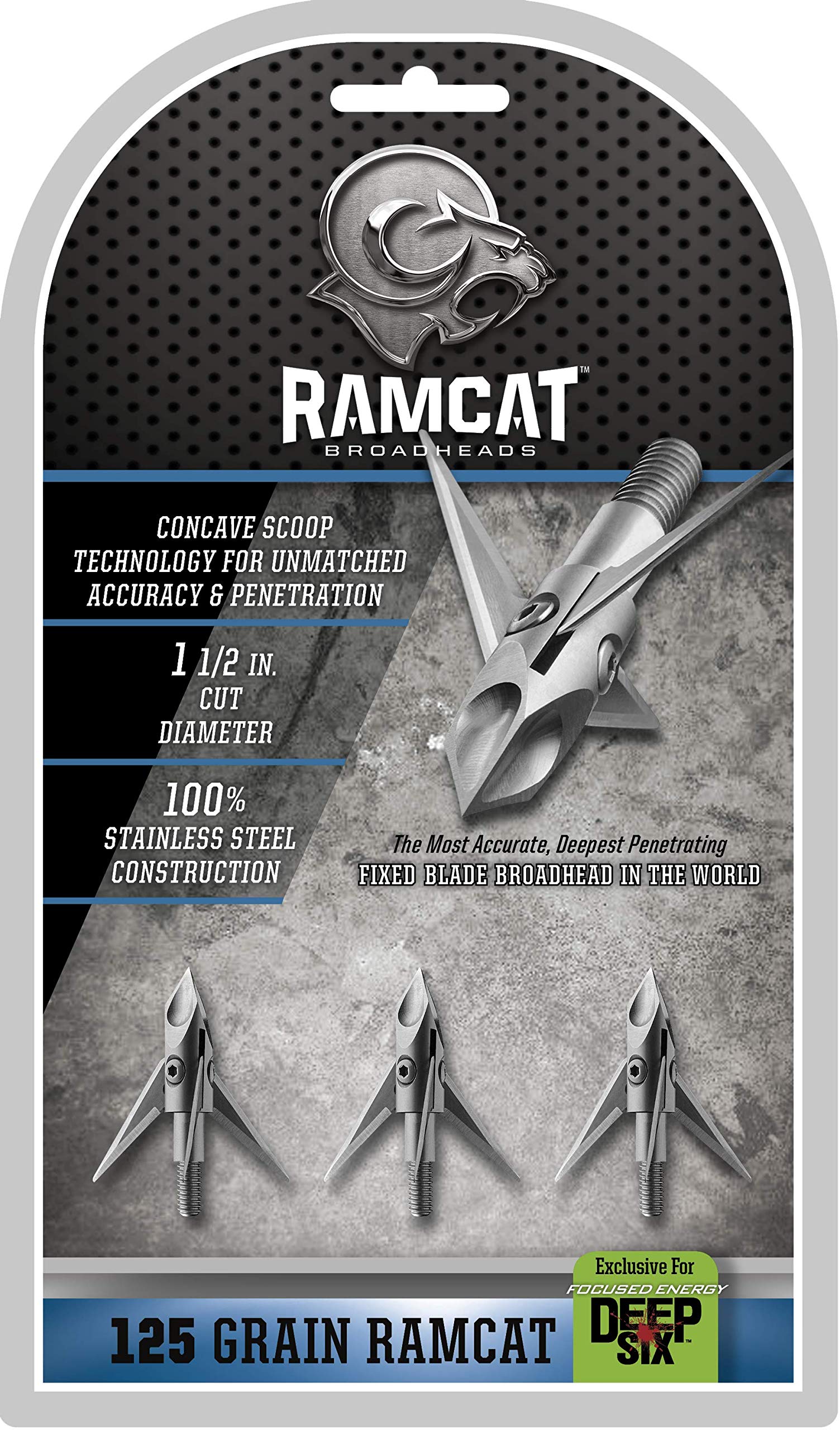 Ramcat Pivoting Broadheads (Deep Six Thread - 125 Grain) Silver R1003