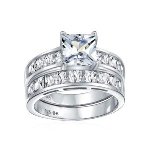 personalize traditional 2ct brilliant princess cut solitaire side stonecat cz square anniversary band engagement wedding ring set for women .925 sterling silver customizable