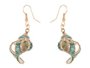 alilang womens multicolor golden accent ocean seashell conch mermaid sea witch drop dangle earrings, green