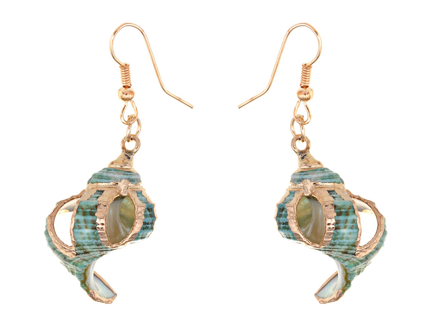 Alilang Womens Multicolor Golden Accent Ocean Seashell Conch Mermaid Sea Witch Drop Dangle Earrings, Green