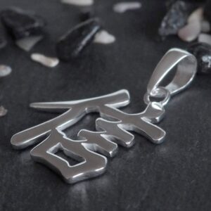 Sterling Silver BELIEVE FAITH Kanji Chinese Character Pendant Necklace, 18"