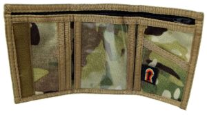 rainbow of california military camouflage trifold id wallet. outside & inside id hook n loop. usa made (multi-cam)