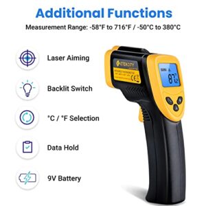 Etekcity Infrared Thermometer 774, Digital Temperature Gun for Cooking, Non Contact Electric Laser IR Temp Gauge, Home Repairs, Handmaking, Surface Measuring, -58 to 716 ℉, - 50 to 380 ℃, Yellow