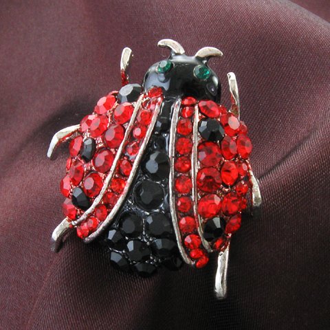 Beautiful Black Polka Dot Red Ladybug Red Jet Black Stretch Cocktail Ring Fashion Jewelry