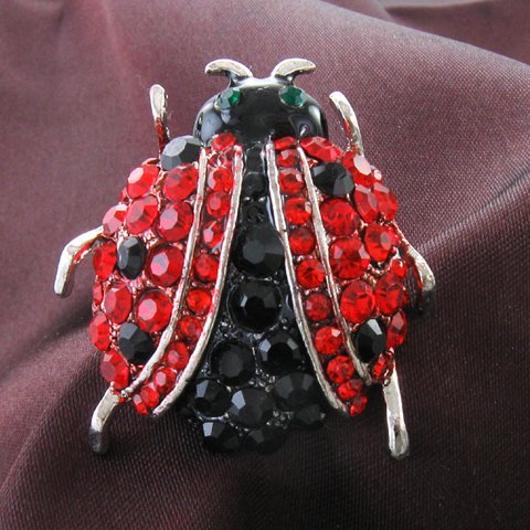 Beautiful Black Polka Dot Red Ladybug Red Jet Black Stretch Cocktail Ring Fashion Jewelry