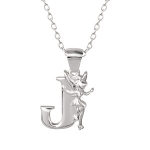 disney "tinkerbell" j initial silver pendant necklace