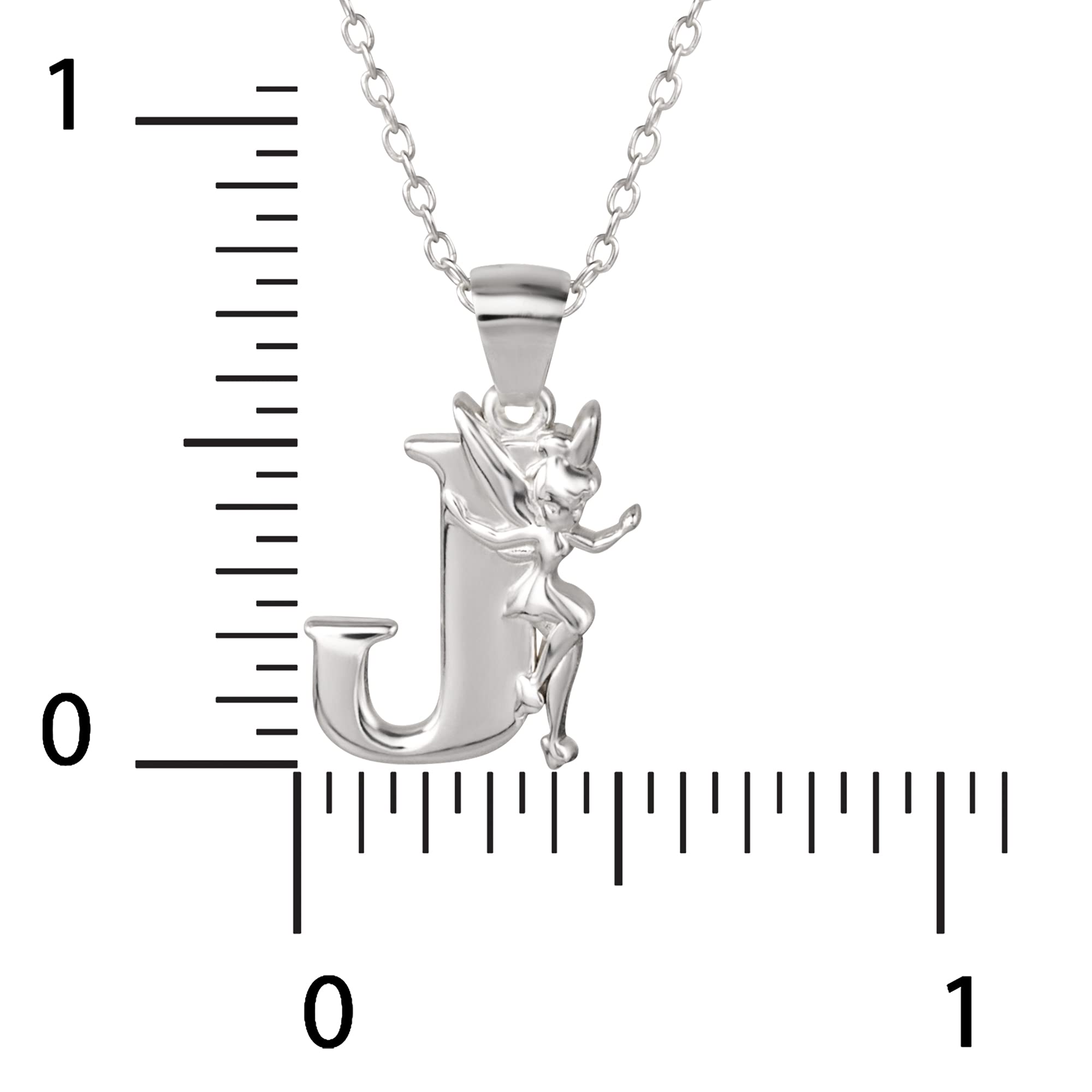 Disney "Tinkerbell" J Initial Silver Pendant Necklace