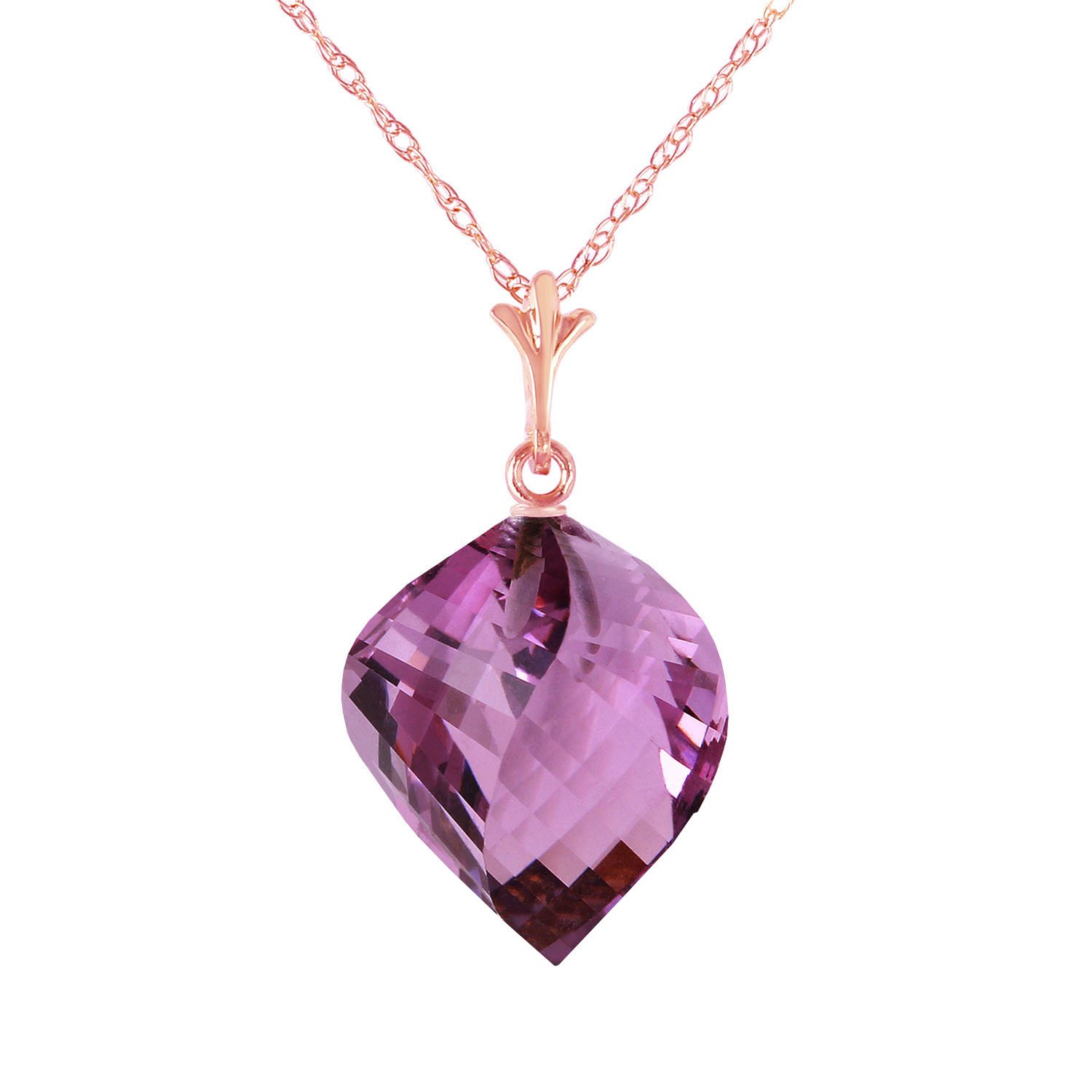 Galaxy Gold GG 10.75 Carat 14k 20" Solid Rose Gold Necklace with Natural Twisted Spiral Briolette Amethyst