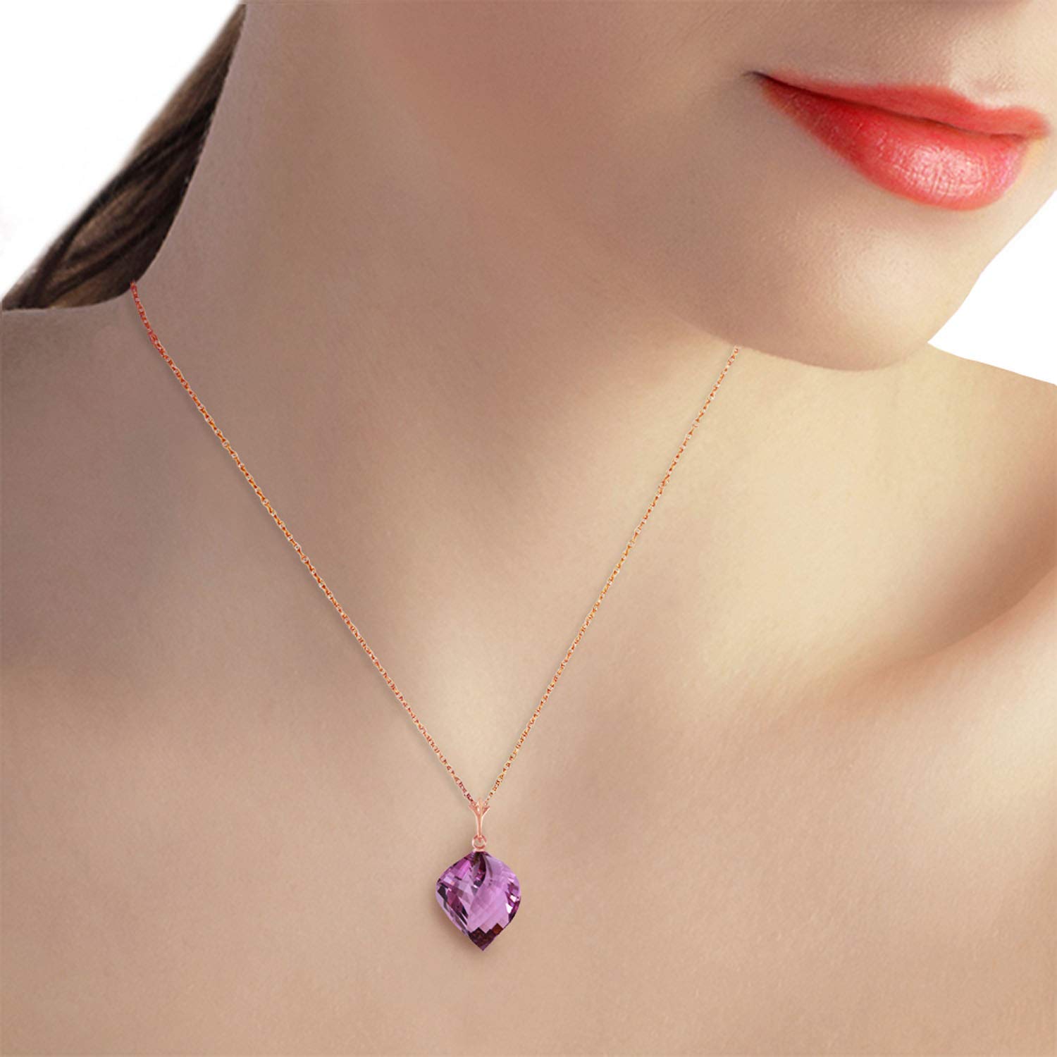 Galaxy Gold GG 10.75 Carat 14k 20" Solid Rose Gold Necklace with Natural Twisted Spiral Briolette Amethyst