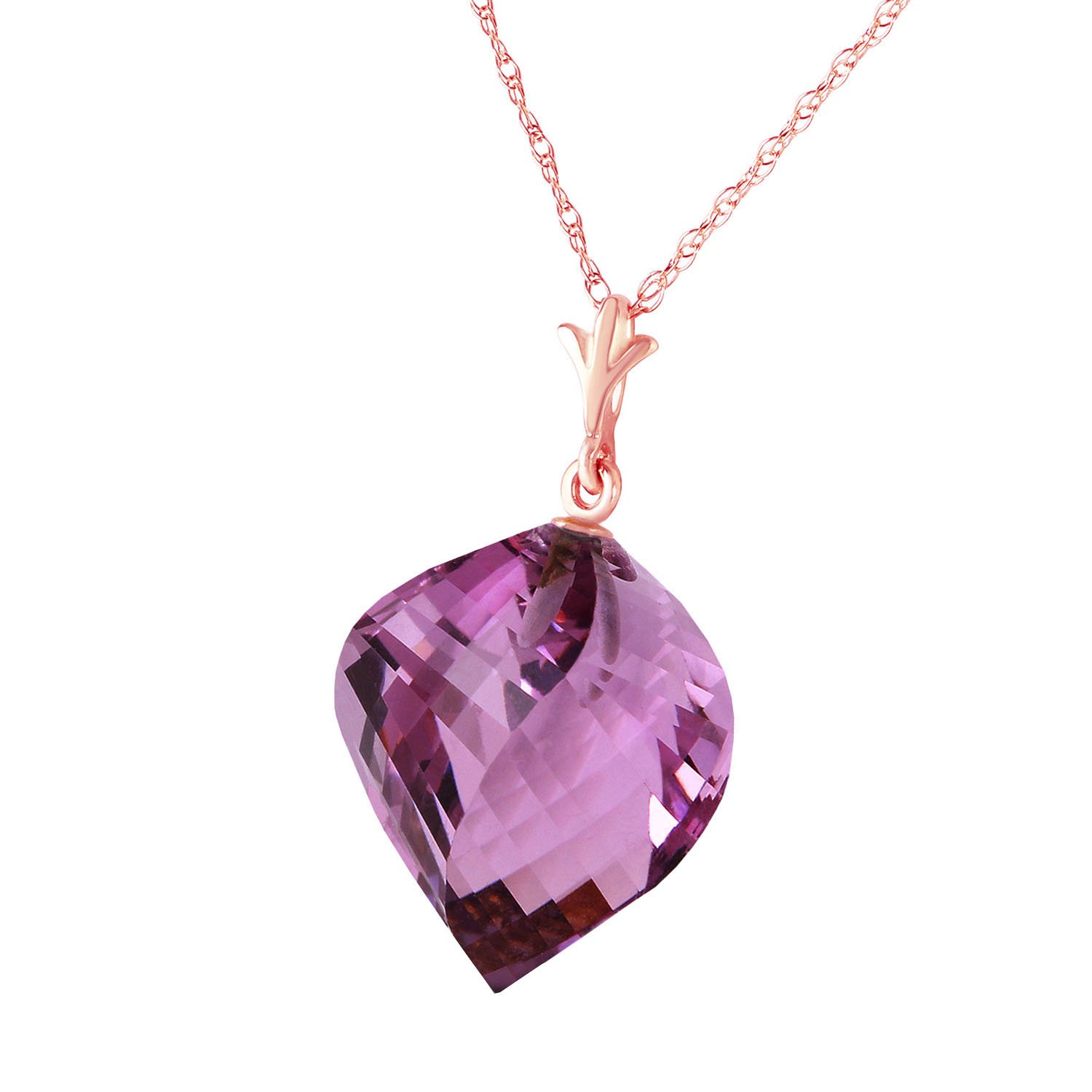 Galaxy Gold GG 10.75 Carat 14k 20" Solid Rose Gold Necklace with Natural Twisted Spiral Briolette Amethyst