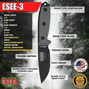 ESEE 3P Fixed Blade Knife with Grey Micarta Scale Handles and Coyote Molded Sheath