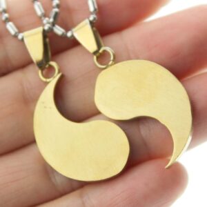 R.H. Jewelry Mens Womens Lovers Couple Stainless Steel Yin Yang Two Piece Pendant Necklace Set