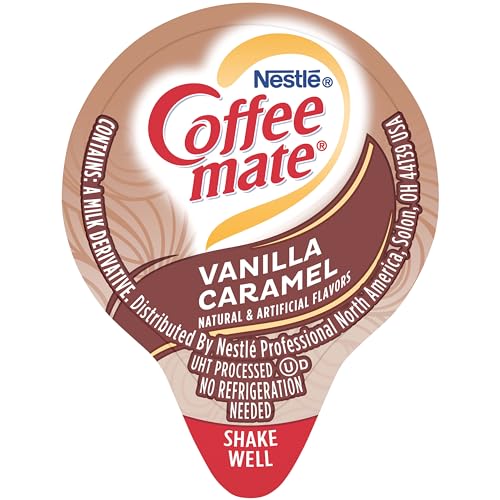 Nestle Coffee mate Coffee Creamer, Vanilla Caramel, Liquid Creamer Singles, Non Dairy, No Refrigeration, 0.37 Fl Oz (Pack of 180)