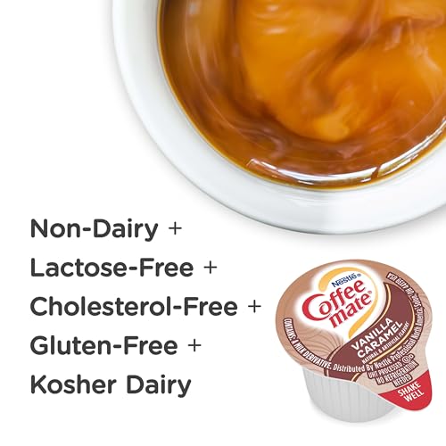 Nestle Coffee mate Coffee Creamer, Vanilla Caramel, Liquid Creamer Singles, Non Dairy, No Refrigeration, 0.37 Fl Oz (Pack of 180)