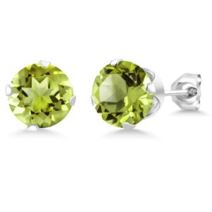 Gem Stone King 925 Sterling Silver Green Peridot Stud Earrings For Women (2.00 Cttw, Gemstone Birthstone, Round 6MM)