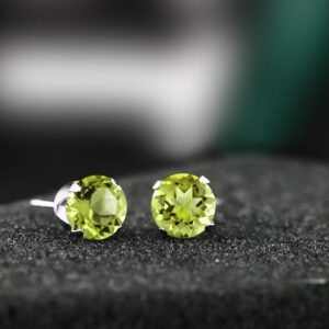 Gem Stone King 925 Sterling Silver Green Peridot Stud Earrings For Women (2.00 Cttw, Gemstone Birthstone, Round 6MM)