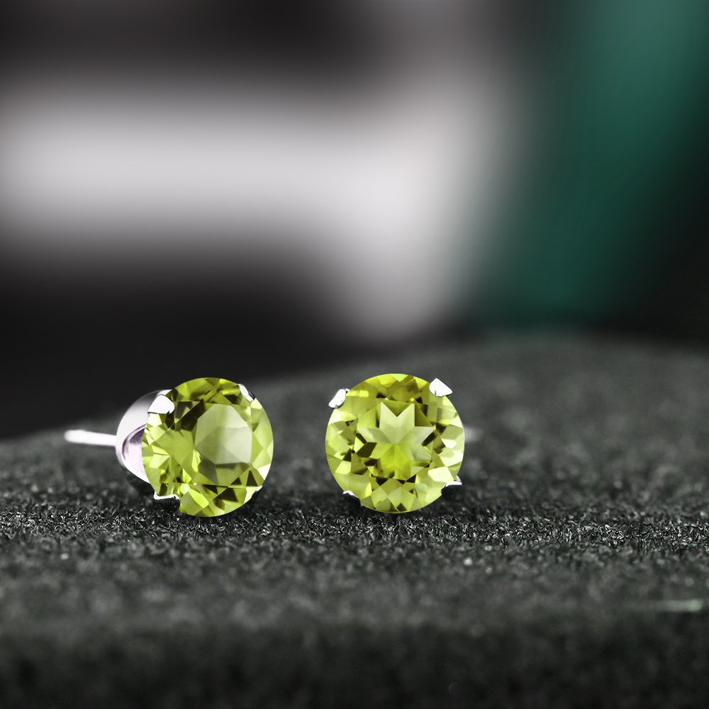 Gem Stone King 925 Sterling Silver Green Peridot Stud Earrings For Women (2.00 Cttw, Gemstone Birthstone, Round 6MM)