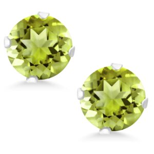 Gem Stone King 925 Sterling Silver Green Peridot Stud Earrings For Women (2.00 Cttw, Gemstone Birthstone, Round 6MM)