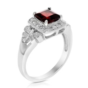 VIR JEWELS 0.60 cttw Garnet Ring .925 Sterling Silver with Rhodium Princess Shape 5 MM Size 5