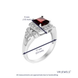 VIR JEWELS 0.60 cttw Garnet Ring .925 Sterling Silver with Rhodium Princess Shape 5 MM Size 5