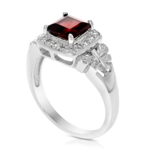 VIR JEWELS 0.60 cttw Garnet Ring .925 Sterling Silver with Rhodium Princess Shape 5 MM Size 5