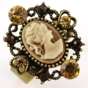 Soulbreezecollection Heart Shape Brown Cameo Ring Adjustable Band Women Fashion Jewelry