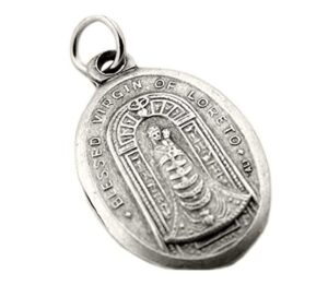 wjh blessed virgin of loreto religious charm pendant pray for us silver gild medal