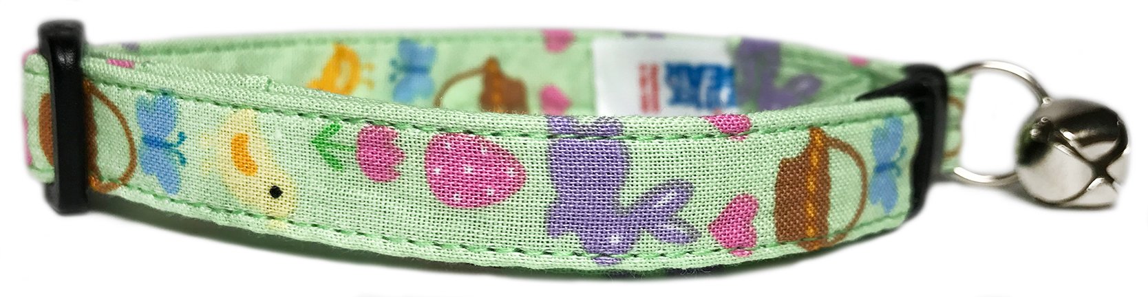 CritterGear Breakaway Cat Collar in Lime Green Easter Bunnies & Chicks (U.S.A. Made)