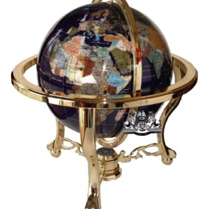 Unique Art 21-Inch Tall Blue Lapis Ocean Table Top Gemstone World Globe with Gold Tripod