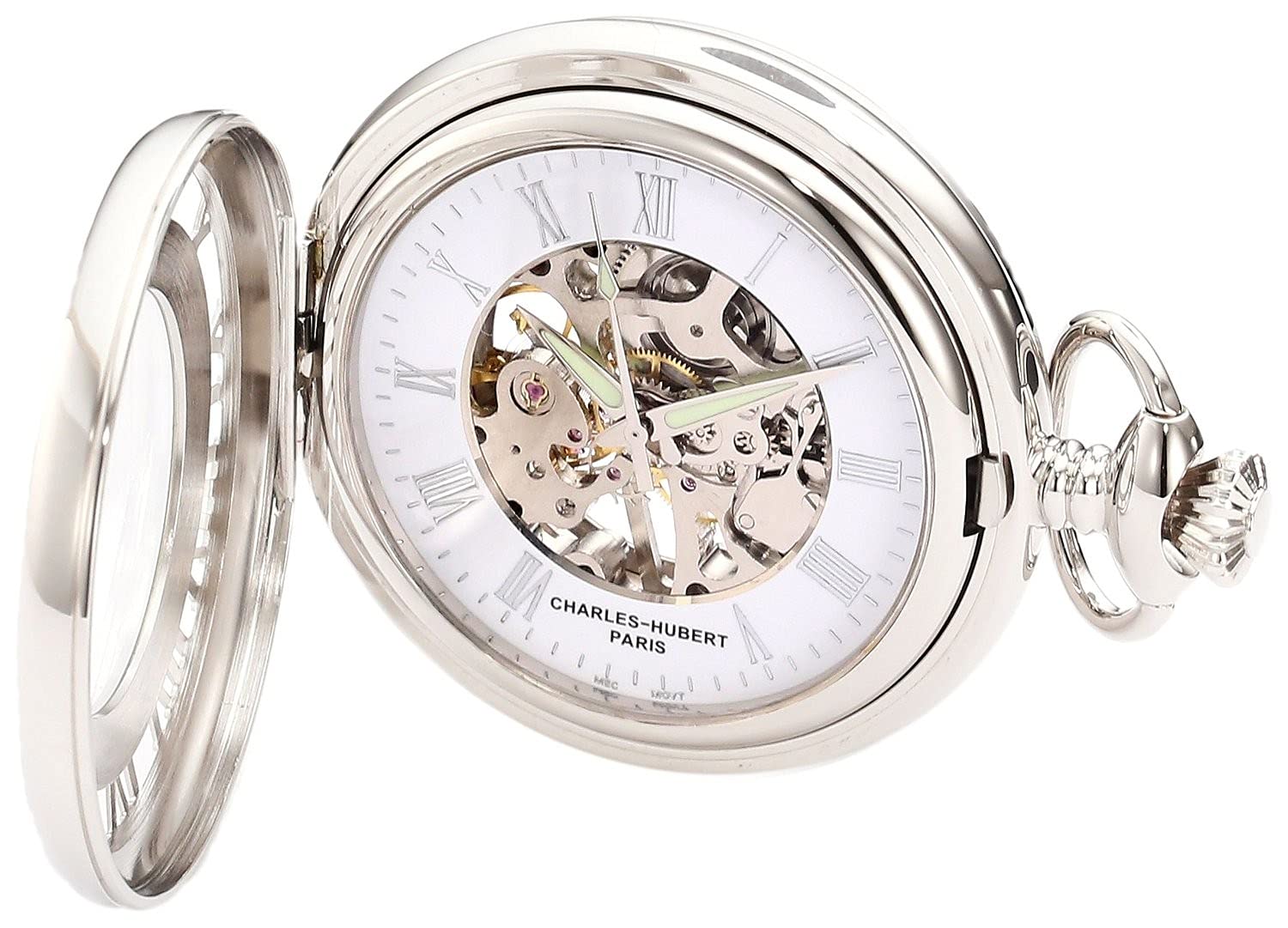 Charles-Hubert, Paris 3928 Classic Collection Chrome Finish Brass Mechanical Pocket Watch