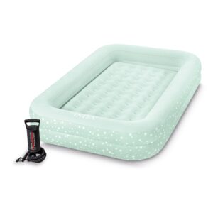 intex 66810ep inflatable kidz travel bed set: includes hand pump and carry bag – removable mattress – quick inflation – indoor use – 28" x 52 x 4