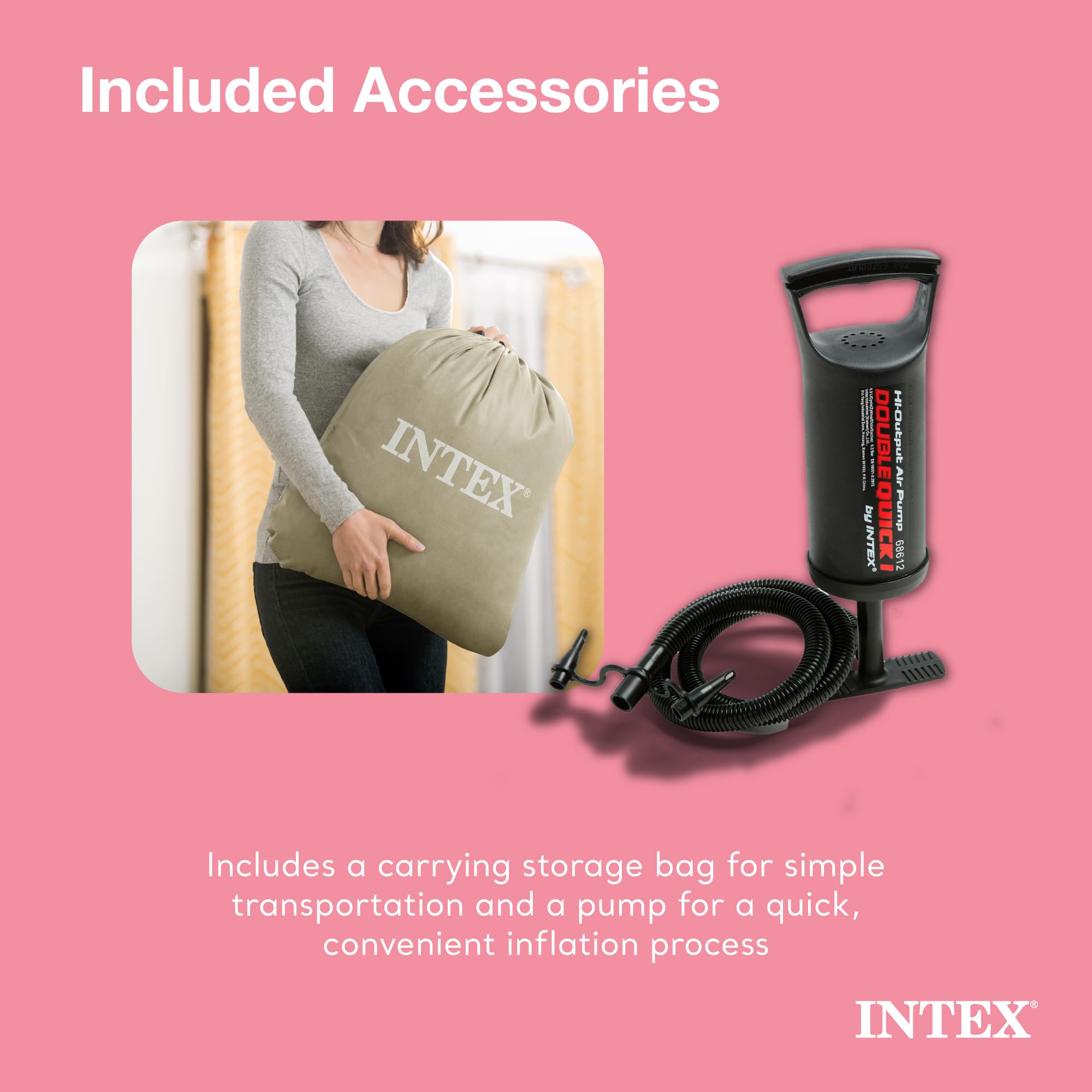 Intex 66810EP Inflatable Kidz Travel Bed Set: Includes Hand Pump and Carry Bag – Removable Mattress – Quick Inflation – Indoor Use – 28" x 52 x 4