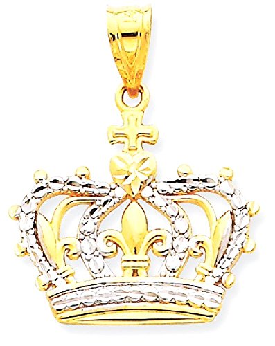 IceCarats 14K Yellow Gold Royal Princess Crown Necklace Charm Pendant 27mm x 20mm Only