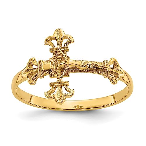 IceCarats 14K Yellow Gold Lord Jesus Christ Crucifix Holy Cross Ring Christian Religious Band Size 7