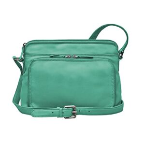 ili new york - leather shoulder handbag w/side organizer - soft, smooth leather handbag w/rfid blocking lining (turquoise)