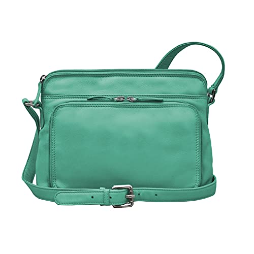 ili New York - Leather Shoulder Handbag w/Side Organizer - Soft, Smooth Leather Handbag w/RFID Blocking Lining (Turquoise)