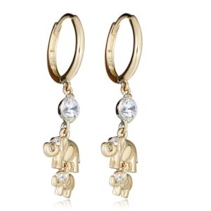 avora 14k yellow gold dangling simulated diamond cz elephant huggie hoop earrings