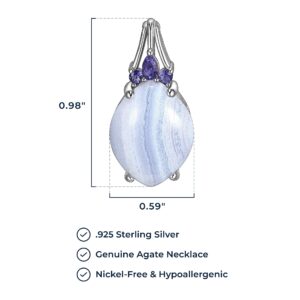 MORGAN & PAIGE .925 Sterling Silver Genuine Blue Lace Agate and Iolite 1" Oval Pendant Necklace on 18" Box Chain