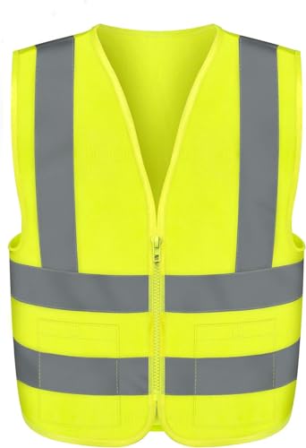 Neiko 53963A High Visibility SAFETY Vest with 2 Pockets, ANSI/ISEA Standard, Color Neon, Size XL, X-Large, Yellow