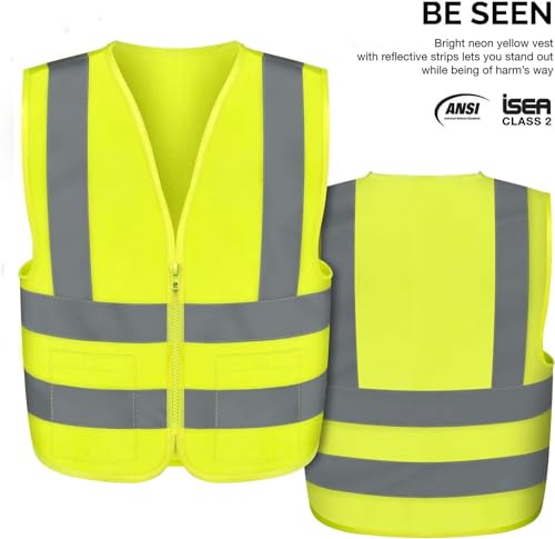 Neiko 53963A High Visibility SAFETY Vest with 2 Pockets, ANSI/ISEA Standard, Color Neon, Size XL, X-Large, Yellow