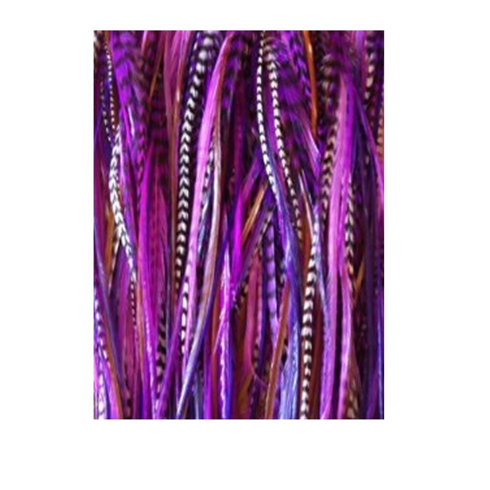 5 Feathers in Total Pink & Purple Remix 6"-11" Feathers for Hair Extension Includes 2 Silicone Micro Beads and 5 Feathers